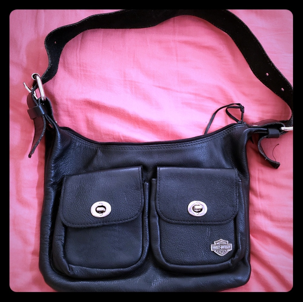 Black leather Harley Davidson purse